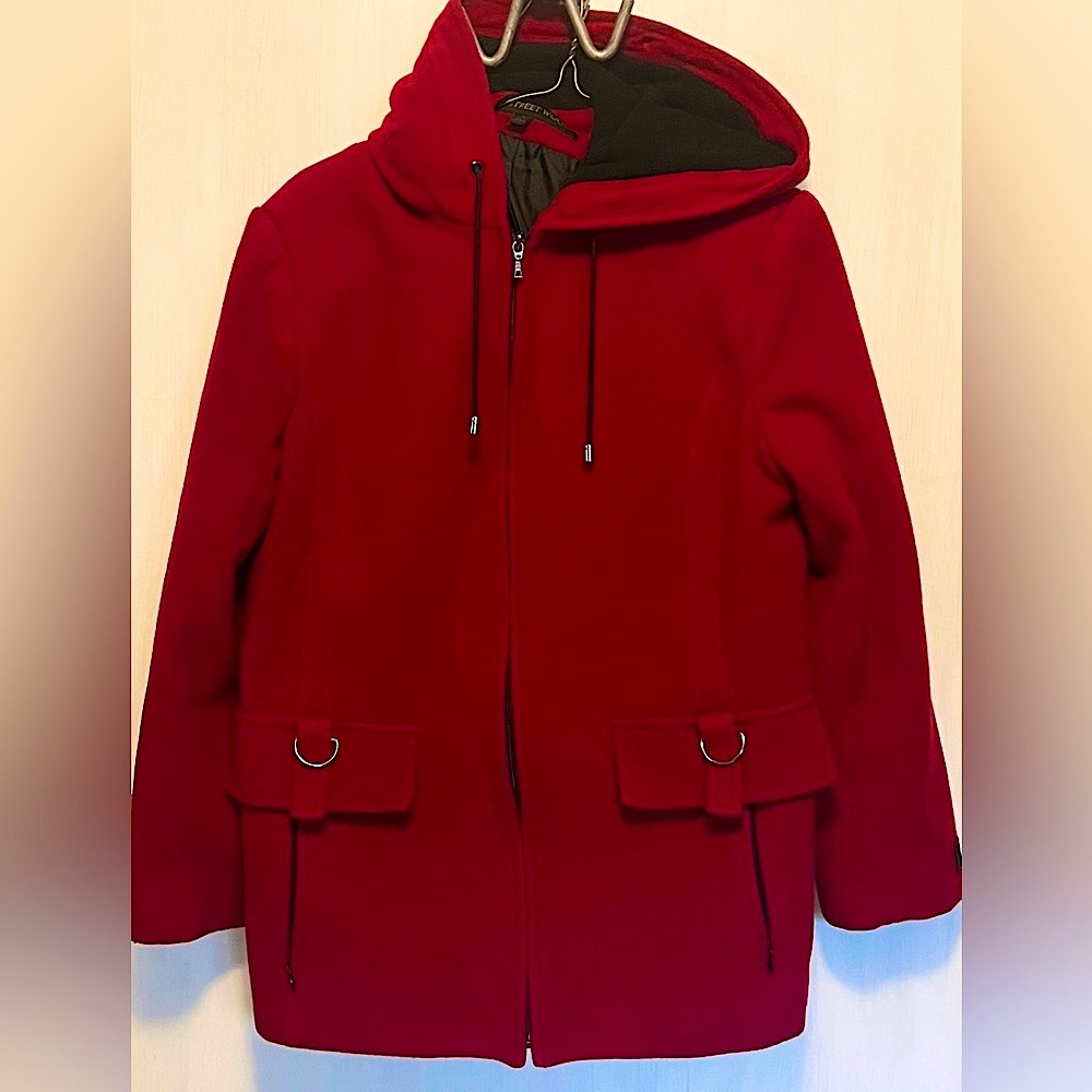 Red Fleet Street Wool, black Fleece-lined Hooded Jacket Sz L